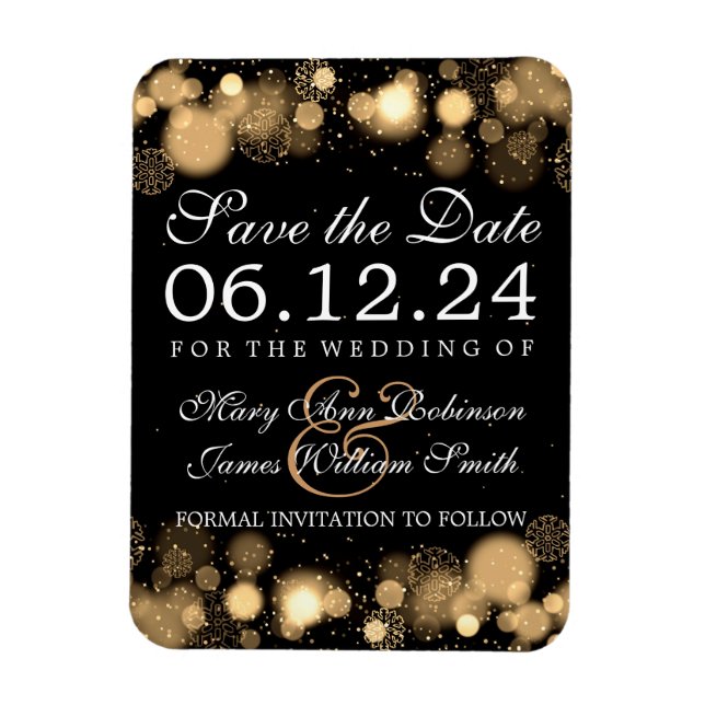 Elegante Winter Save the Date Gold Lights Magnet (Vertikal)