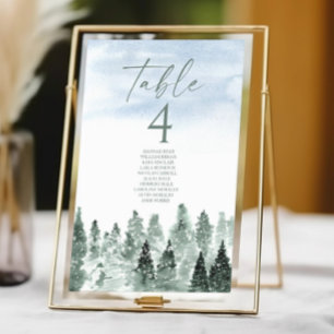 Elegante Winter-Schnee-Grün-Tannen-Hochzeit Tischnummer