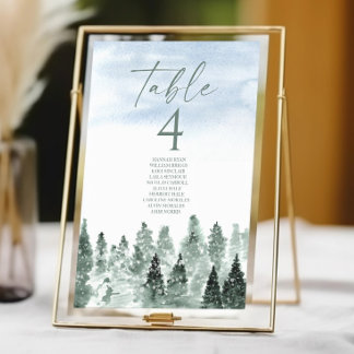 Elegante Winter-Schnee-Grün-Tannen-Hochzeit Tischnummer