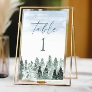Elegante Winter-Schnee-Grün-Tannen-Hochzeit Tischnummer