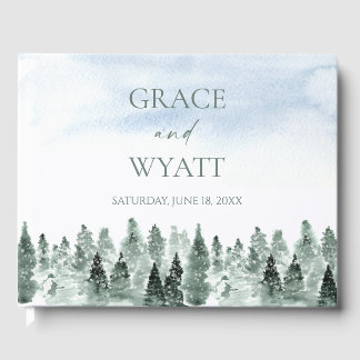 Elegante Winter-Schnee Grüne Kiefern Hochzeit Gästebuch