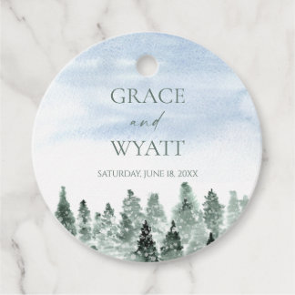 Elegante Winter-Schnee Grüne Kiefern Hochzeit Geschenkanhänger