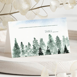 Elegante Winter-Schnee Grüne Kiefern Hochzeit Platzkarte