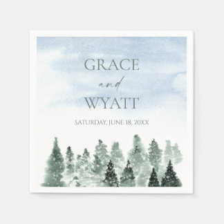 Elegante Winter-Schnee Grüne Kiefern Hochzeit Serviette