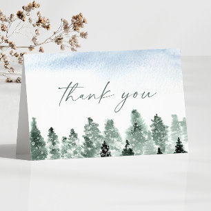 Elegante Winter-Schnee-Grüne-Tannen-Hochzeit Dankeskarte
