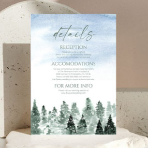 Elegante Winter-Schnee-Kiefernbäume Hochzeitsdetai Begleitkarte