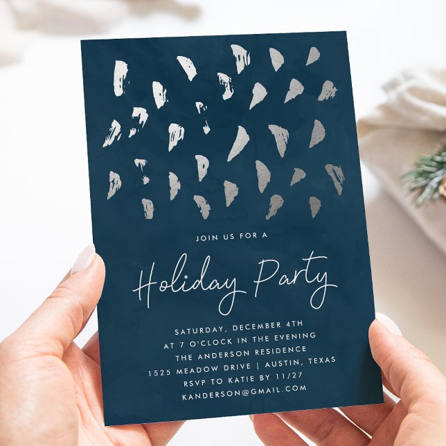 Elegante Winter Snow Navy Watercolor Holiday Party Einladung (Von Creator hochgeladen)