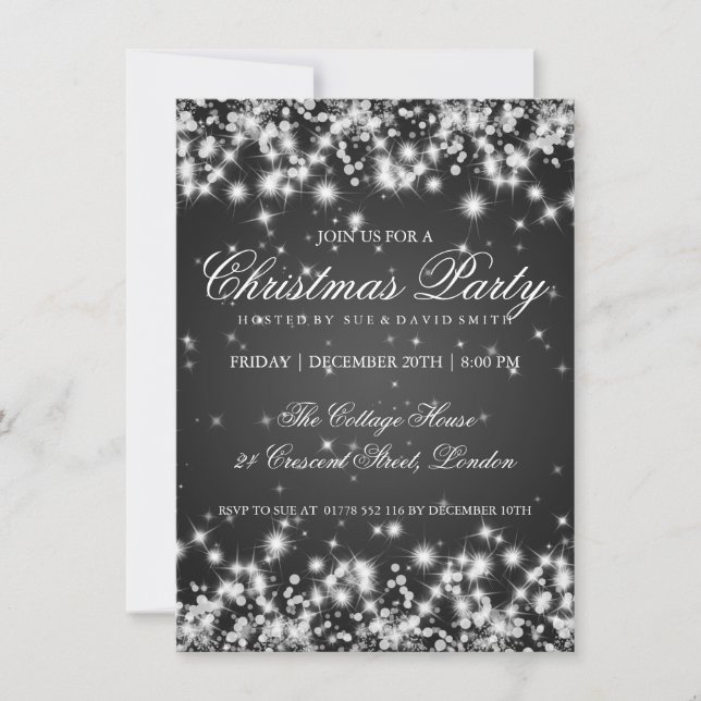 Elegante Winter Sparkle 2 Schwarz Einladung (Vorderseite)