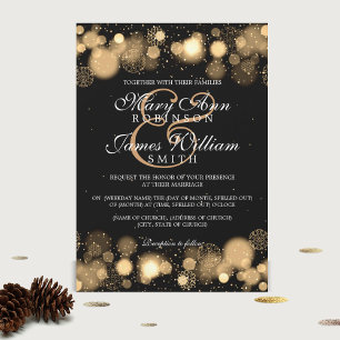 Elegante Winter Wedding Gold Lights Einladung