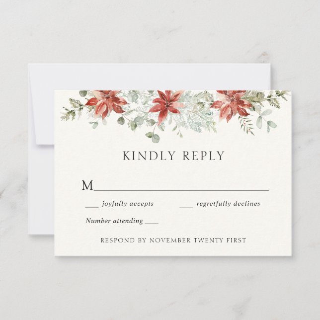 Elegante Winter Wedding Greenerity Response Card Einladung (Vorderseite)