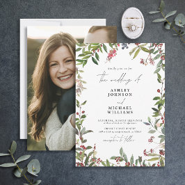 Elegante Winter Wildblume Berry Foto Wedding Einladung
