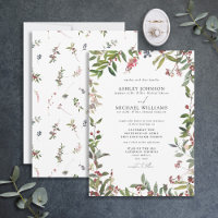 Elegante Winter Wildblume Berry Wedding Einladung