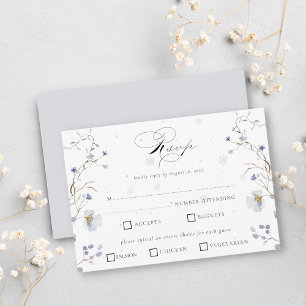 Elegante Winter-Wildblumen Hochzeit RSVP Karte