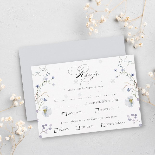 Elegante Winter-Wildblumen Hochzeit RSVP Karte (Von Creator hochgeladen)