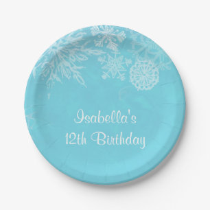 Elegante Winter Wonderland-Schneeflocken-Geburtsta Pappteller