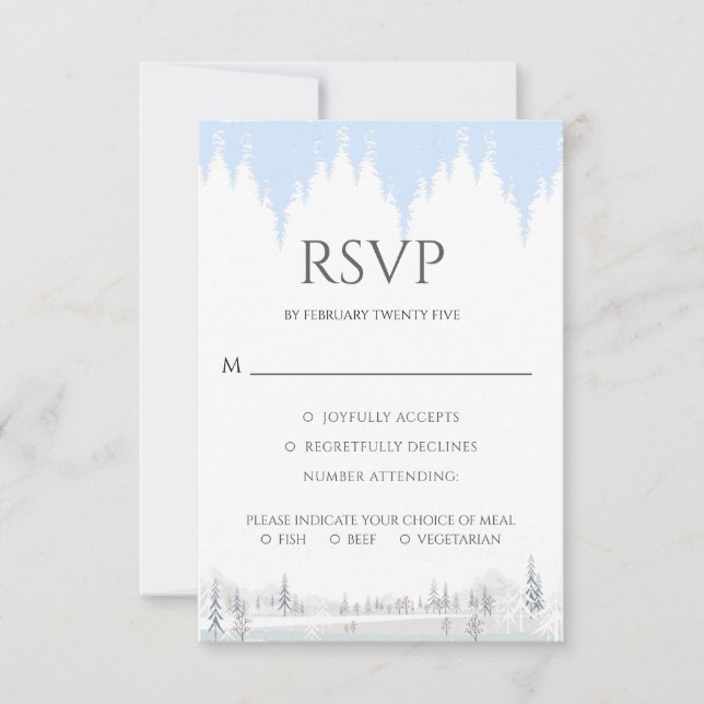 Elegante Winter Wonderland Schneeflocken RSVP Karte (Vorderseite)