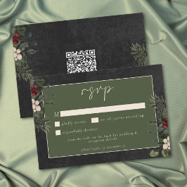 Elegante Winterbeeren & Kiefer Schwarze Hochzeit Q RSVP Karte
