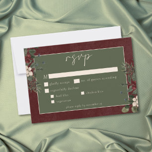 Elegante Winterbeeren- und Kiefern-Burgunder-Hochz RSVP Karte