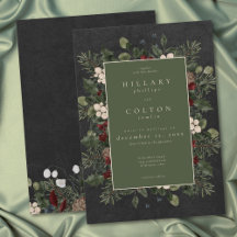 Elegante Winterbeeren und schwarze Kiefern-Hochzei
