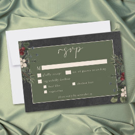 Elegante Winterbeeren und schwarze Tannen-Hochzeit RSVP Karte