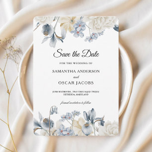 Elegante Winterblaue und Weiße Blumen Save The Date