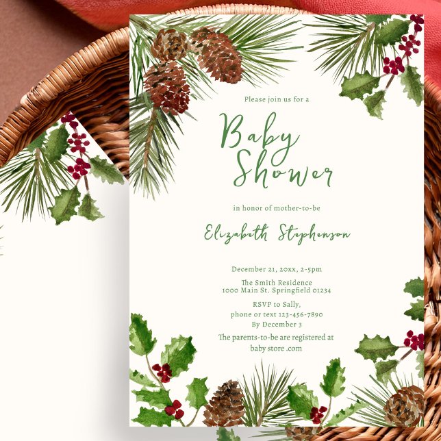 Elegante Wintergrün-Babyshower Einladung (Von Creator hochgeladen)