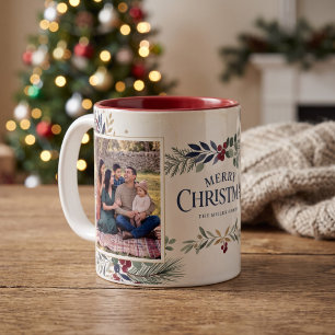Elegante Wintergrüne Frohe Weihnachten Zweifarbige Tasse