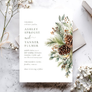 Elegante Wintergrüne Tannen-Hochzeit Einladung