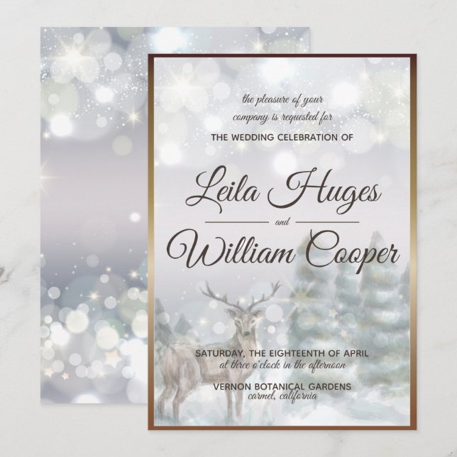 Elegante Winterhochzeit Einladung (Vorne/Hinten)