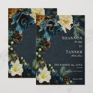 Elegante Winterhochzeit in Blautönen mit floralem  Save The Date