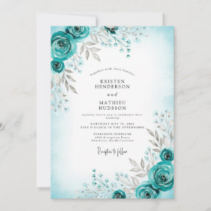 Elegante Winterhochzeit in Teal Einladung