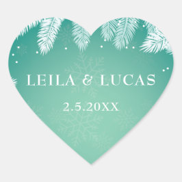 Elegante Winterhochzeit Personalisiert Herz-Aufkleber