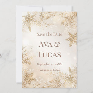 Elegante Winterhochzeit - Save the Date Elfenbei Einladung