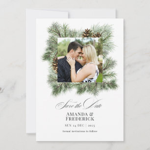 Elegante Winterkiefern Weihnachts-Hochzeitsfoto Save The Date