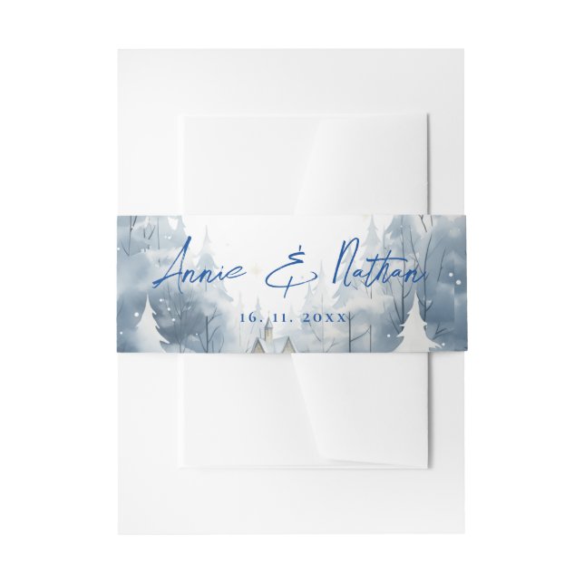 Elegante Winterlandschaft Hochzeit im Schnee Einladungsbanderole (Vorderseite Beispiel)