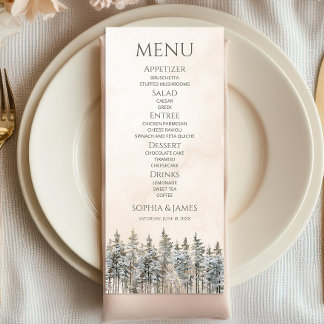 Elegante Winterlandschaft mit schneebedeckten Kief Menükarte