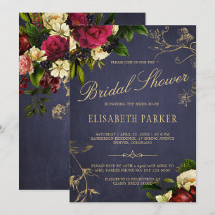 Elegante winterliche Blumen Hochzeitsshower in Nav Einladung