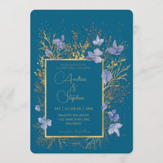 Elegante winterliche Hochzeit mit Laub Einladung (Vorderseite)