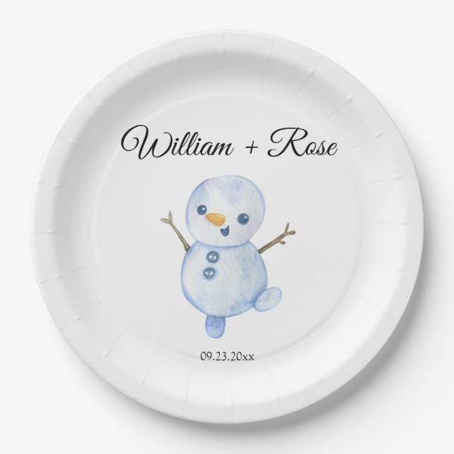 Elegante Winterschneeflocken Hochzeit Pappteller (Vorderseite)