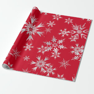 Elegante Winterschneeflocken   Roter Hintergrund Geschenkpapier