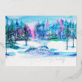 Elegante Winterwälder Wasserfarben Weihnachten Folien Feiertagskarte