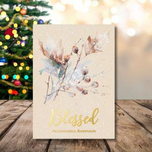 Elegante Winterzweige und Beeren - Gesegnetes Desi Folien Feiertagskarte