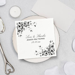 Elegante Wirbel Black & White Wedding Napkins Serviette