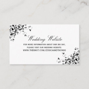 Elegante Wirbel Black & White Wedding Website Begleitkarte