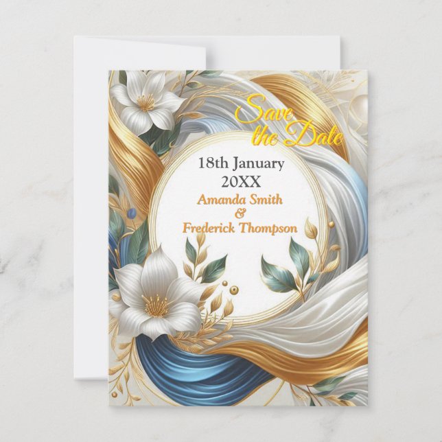 Elegante Wirbel in Gold, Silber, Blau, Gelb Ankündigung (Vorderseite)