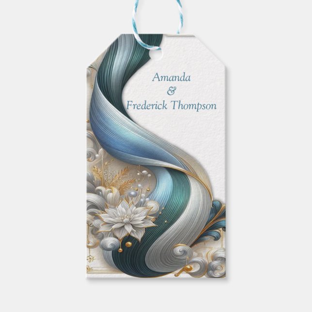 Elegante Wirbel in Gold, Silber, Blau, Gelb Geschenkanhänger (Vorderseite)