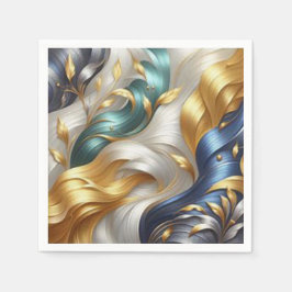 Elegante Wirbel in Gold, Silber, Blau, Gelb Serviette