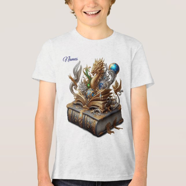 Elegante Wirbel in Gold, Silber, Blau, Gelb Tri-Blend Shirt (Vorderseite)