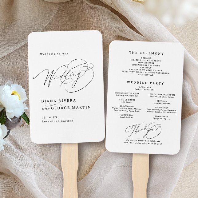 Elegante Wirbel-Schrift Einfache Hochzeitsprogramm Fächer (Elegant Swirl Script Simple Wedding Programs Hand Fan)