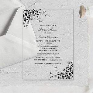 Elegante Wirbel Schwarz-Weiß-Brautparty Acryleinladungen
